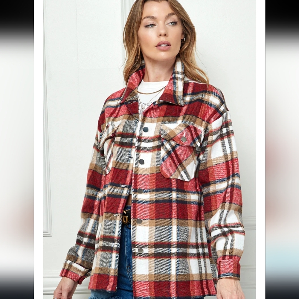 3/$25 Soft Flannel Valentine's Day Shacket Sm- Med